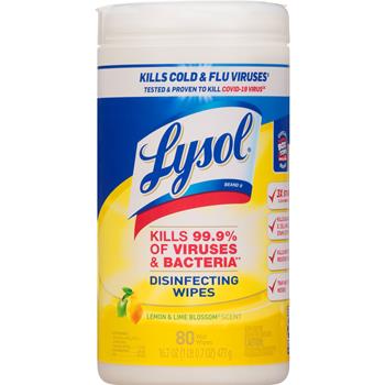LYSOL&#174; Brand Disinfecting Wipes, Lemon &amp; Lime Blossom Scent, White, 80/Canister, 6 Canisters/CT