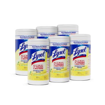 Lysol Disinfecting Wipes, Lemon &amp; Lime Blossom Scent, White, 80 Wipes/Canister, 6 Canisters/Carton