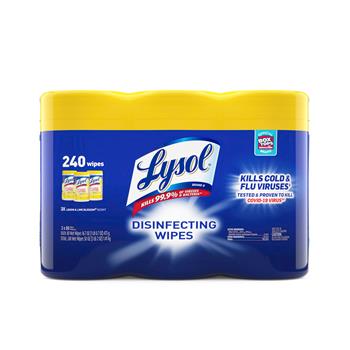 Lysol Disinfecting Wipes, Lemon &amp; Lime Blossom Scent, 80/Canister, 3 Canisters/Pack