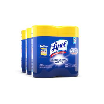 Lysol Disinfecting Wipes, Lemon/Lime Blossom Scent, 2 Canisters/Pack, 3 Packs/Carton