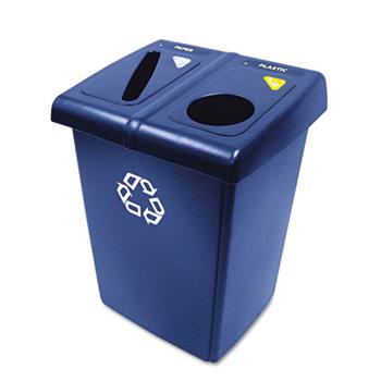 Rubbermaid Commercial Glutton Recycling Station, Two-Stream, 46 gal, Blue