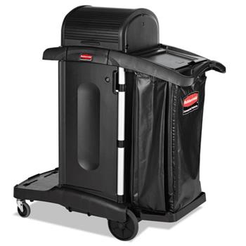Rubbermaid Commercial High Security Housekeeping Janitorial Cart with Wheels, Black Vinyl Bag, Locking Hood and Cabinets, 53.5&quot; H x 48.25&quot; L X 22&quot; W, Black