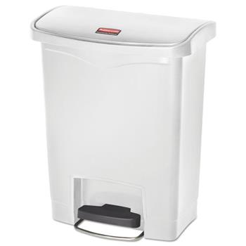 Rubbermaid Commercial Slim Jim Resin Step-On Container, Front Step Style, 8 gal, White