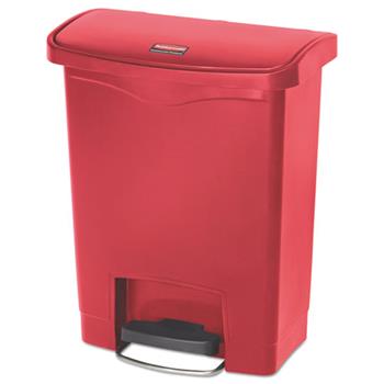 Rubbermaid Commercial Slim Jim Resin Step-On Container, Front Step Style, 8 gal, Red