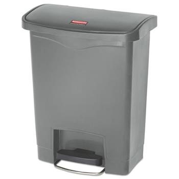 Rubbermaid Commercial Slim Jim&#174; Resin Step-On Container, Front Step Style, 8 gal, Gray