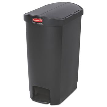 Rubbermaid Commercial Slim Jim&#174; Resin Step-On Container, End Step Style, 13 gal, Black