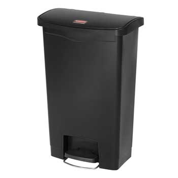 Rubbermaid Commercial Slim Jim&#174; Resin Step-On Container, Front Step Style, 18 gal, Black