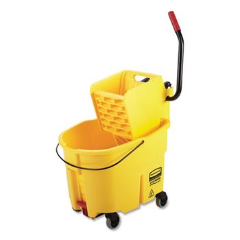 Rubbermaid Commercial WaveBrake 2.0 Bucket/Wringer Combos, 8.75 gal, Side Press with Drain, Yellow