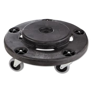 Rubbermaid Commercial Brute Round Twist On/Off Dolly, 250lb Capacity, 18dia x 6 5/8h, Black