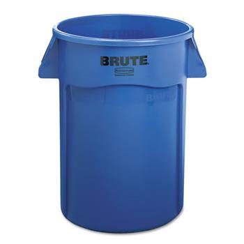 Rubbermaid Commercial Brute Vented Trash Receptacle, Round, 44gal, Blue