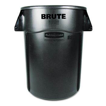 Rubbermaid Commercial Brute Vented Trash Receptacle, Round, 44gal, Black