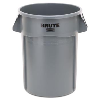 Rubbermaid Commercial Brute Vented Trash Receptacle, Round, 44 gal, Gray
