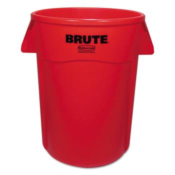 Rubbermaid Commercial Brute Vented Trash Receptacle, Round, 44 gal, Red
