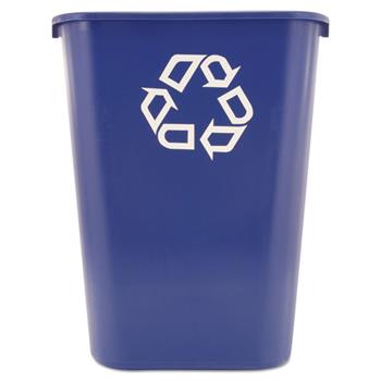 Rubbermaid Commercial Large Deskside Recycle Container w/Symbol, Rectangular, Plastic, 41.25qt, Blue