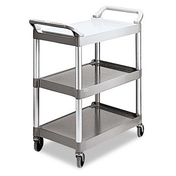 Rubbermaid Commercial Heavy-Duty 3-Shelf Rolling Service/Utility Cart, 200 lbs. Capacity, Black