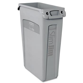 Rubbermaid Commercial Slim Jim&#174; Receptacle w/Venting Channels, Rectangular, Plastic, 23 gal, Gray