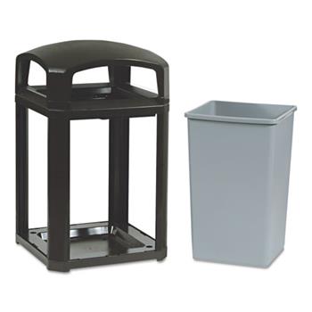 Rubbermaid Commercial Landmark Trash Can with Dome Top Frame, Rigid Liner Included, 35 gal, Sable Plastic