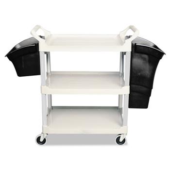 Rubbermaid Commercial Heavy-Duty 3-Shelf Rolling Service/Utility Cart, 300 lbs. Capacity, Gray