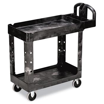 Rubbermaid Commercial Heavy Duty 2-Shelf Utility/Service Cart, Small, Lipped Shelves, Ergonomic Handle, 500 lbs. Capacity, Black