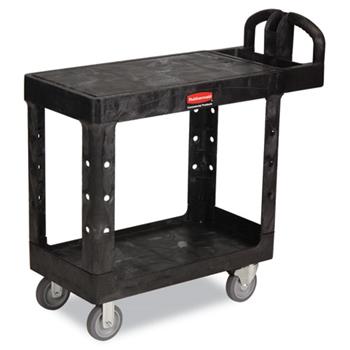 Rubbermaid Commercial Heavy Duty 2-Shelf Utility/Service Cart, Small, Flat Shelves, Ergonomic Handle, 500 lbs. Capacity