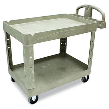 Rubbermaid Commercial Heavy Duty 2-Shelf Utility/Service Cart, Medium, Lipped Shelves, Ergonomic Handle, 500 lbs. Capacity, Beige