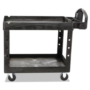 Rubbermaid Commercial Heavy Duty 2-Shelf Utility/Service Cart, Medium, Lipped Shelves, Ergonomic Handle, 500 lbs. Capacity, Black