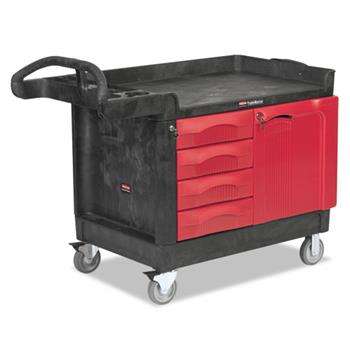 Rubbermaid Commercial TradeMaster Tool Storage Utility Cart, 4 Drawers and Cabinet, 26 1/4&quot; W x 49&quot; D x 38&quot; H, 750 lb. Capacity, Black