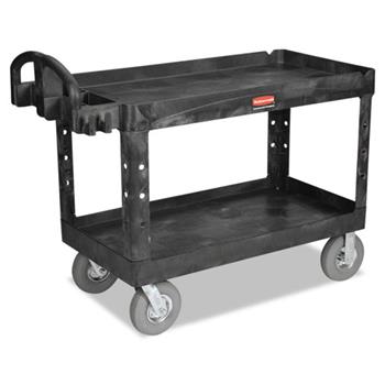 Rubbermaid Commercial Heavy Duty 2-Shelf Utility/Service Cart, Medium, Lipped Shelves, Ergonomic Handle, 500 lbs. Capacity, Black