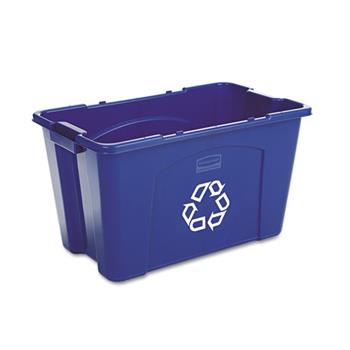 Rubbermaid Commercial Stacking Recycle Bin, Rectangular, Polyethylene, 18gal, Blue