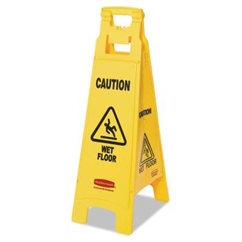 Rubbermaid Commercial Caution Wet Floor Floor Sign, 4-Sided, Plastic, 12 x 16 x 38, Yellow