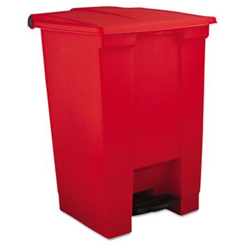 Rubbermaid Commercial Indoor Utility Step-On Waste Container, Square, Plastic, 12gal, Red