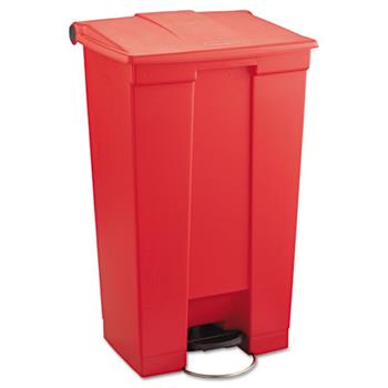 Rubbermaid Commercial Indoor Utility Step-On Waste Container, Rectangular, Plastic, 23gal, Red