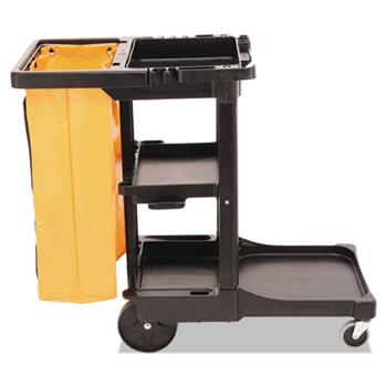 Rubbermaid Commercial 3-Shelf Cleaning Cart, Wheeled with Zippered Yellow Vinyl Bag, 38.4&quot; x 21.8&quot; x 46&quot;, Black