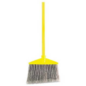Rubbermaid Commercial Angle Broom, Vinyl-Coated Metal Handle, Flagged Polypropylene Fill, 46 7/8 inch, 10.5 inch face, Yellow/Gray