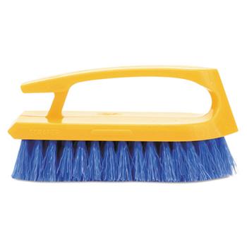 Rubbermaid Commercial Long Handle Scrub Brush, 6&quot; Brush, Yellow Plastic Handle/Blue Bristles