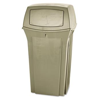 Rubbermaid Commercial Ranger Trash Can with 2 Door Lid, 35 gal, Beige Plastic
