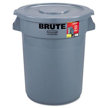Rubbermaid Commercial Brute Container All-Inclusive, Round, Plastic, 32gal, Gray
