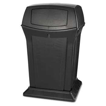 Rubbermaid Commercial Ranger Trash Can with 2 Door Lid, 45 gal, Black Plastic