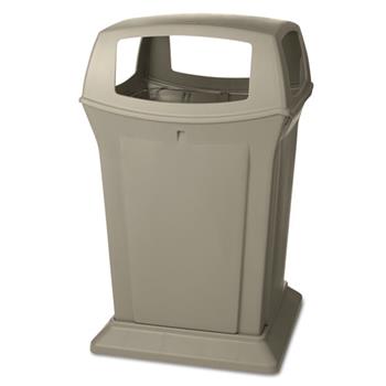 Rubbermaid&#174; Commercial Ranger Trash Can with 4 Opening Lid, 45 gal, Beige Plastic
