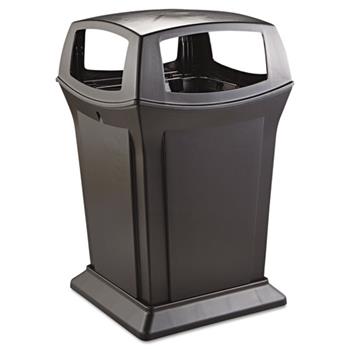 Rubbermaid Commercial Ranger Trash Can with 4 Opening Lid, 45 gal, Black Plastic