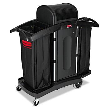 Rubbermaid&#174; Commercial Executive High-Security Housekeeping Cart with Wheels, Double Bag Capacity, Security Hood and Locking Cabinet Doors, Black