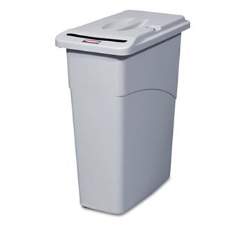 Rubbermaid Commercial Slim Jim Confidential Document Receptacle w/Lid, Rectangle, 23gal, Light Gray