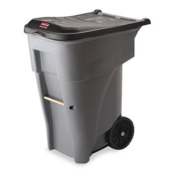 Rubbermaid&#174; Commercial Brute Rollout Heavy-Duty Waste Container, Square, Polyethylene, 65gal, Gray