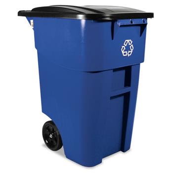 Rubbermaid Commercial Brute Recycling Rollout Container, Square, 50gal, Blue
