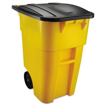 Rubbermaid Commercial Brute Rollout Container, Square, Plastic, 50 gal, Yellow
