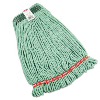 Rubbermaid Commercial Web Foot Wet Mop Heads, Shrinkless, Cotton/Synthetic, Green, Medium, 6/CT