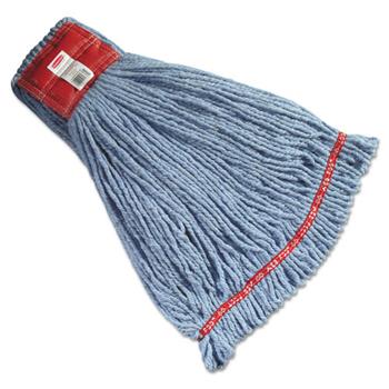 Rubbermaid Commercial Web Foot Wet Mop Heads, Shrinkless, Cotton/Synthetic, Blue, Large, 6/CT