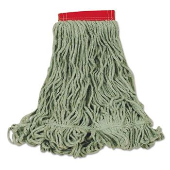 Rubbermaid Commercial Super Stitch Blend Mop Heads, Cotton/Synthetic, Green, Large, 6/CT