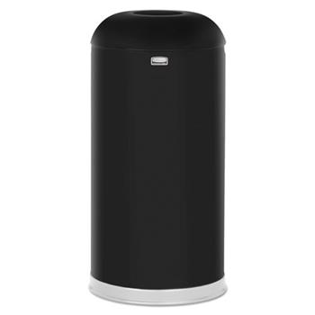 Rubbermaid&#174; Commercial Round Top Open Top Waste Receptacle, 15 gal, 15&quot; Diameter, Black, Steel