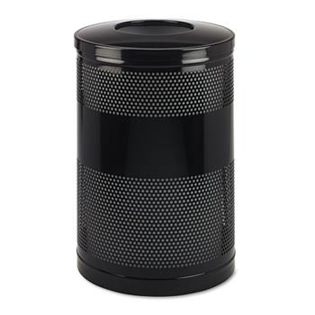 Rubbermaid Commercial Classics Perforated Open Top Receptacle, Round, Steel, 51gal, Black